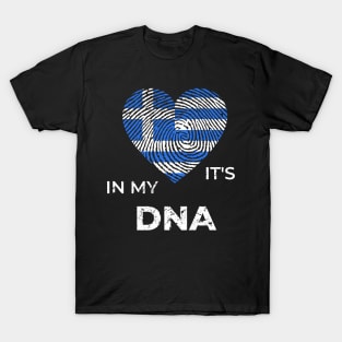 It's In My Dna Greek Flag Greece Genealogy Ancestry Descent Nationality Fingertip Heart T-Shirt
